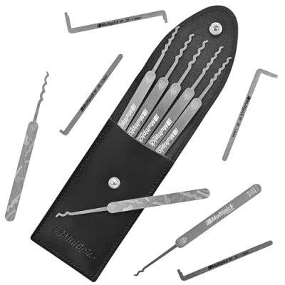 Immagine di MULTIPICK ELITE 12 Lockpicking Set [12 parti 0,6 mm] Grimaldelli per Serratura Kit Apri lucchetto Scassinatore incluso tenditore Grimaldello &amp;