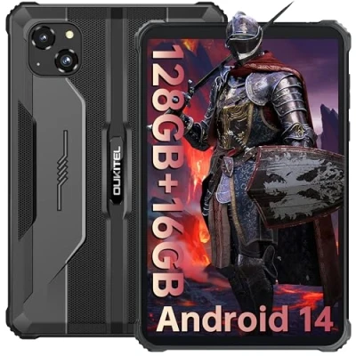 Immagine di OUKITEL RT3 PRO Rugged Tablet 8&quot; HD Schermo Android 14 16GB RAM + 128GB ROM/TF 1TB Robust MTK6769 Octa Core 5150mAh 16MP+8MP Camera Impermeabile IP68/69K Dual SIM 4G Face ID Nero