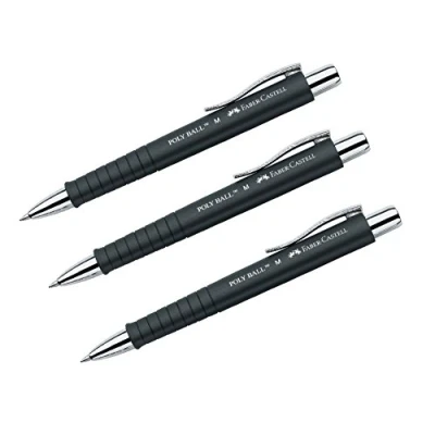 Immagine di Faber Castell Poly Ball 241199 Penna a sfera, 0,5 mm, forma triangolare, ergonomica, corpo antiscivolo, con clip in metallo, confezione da 3, colore: Nero