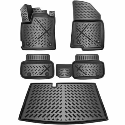 Immagine di Elmasline Set di tappetini in gomma 3D e vasca per bagagliaio Dacia Sandero 3 (III) dal 2021, non adatto a ripiani carico variabili
