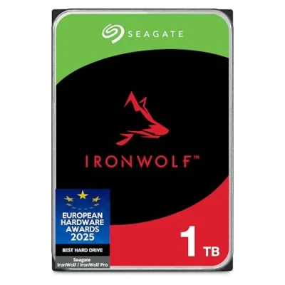 Immagine di Seagate IronWolf, 1 TB, Disk Interno NAS, SATA da 6 Gbit/s, CMR 3,5&quot;, 5400 giri/min, cache 64 MB, NAS RAID, 3 anni Rescue Services, Imballaggio Senza Frustrazioni (ST1000VNZ08)