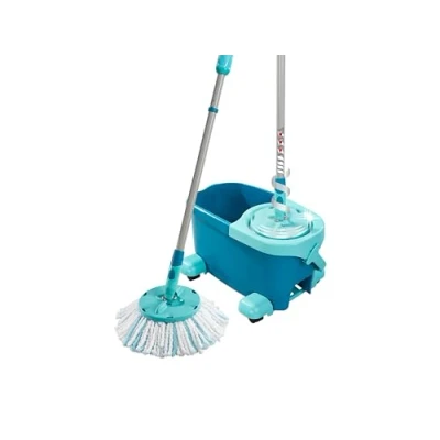 Immagine di Leifheit Set Clean Twist Disc Mop Ergo pavimenti turchese, Lavapavimenti professionale flessibile a 360, rotante con manico regolabile e rotelle
