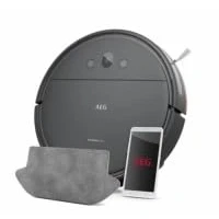 Immagine di AEG AR61UW1DG Robot Aspirapolvere, Giroscopio + Fotocamera, Batteria Litio 14,4 V, Autonomia 120 min, Serbatoio Acqua 0,25 L, App iOS/Android, 2 Spazzola Motorizzata, Base di Ricarica, Moppo, Grigio