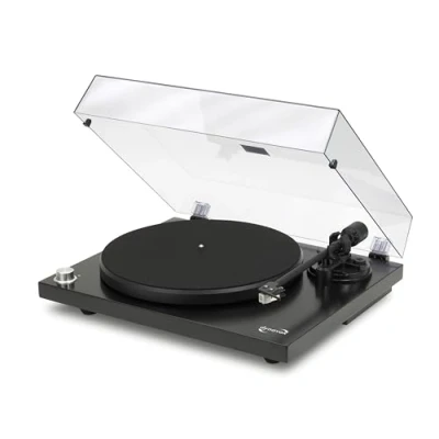 Immagine di DynaVox giradischi HiFi PS 320 BT, manuale con trasmissione a cinghia, streaming Bluetooth, preamplificatore fono, 2 velocità 33 e 45 giri/min, nero, 207814