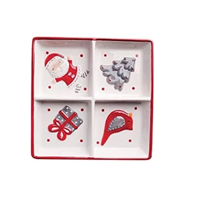 Immagine di Excelsa Xmas Country Style Piatto 4 Scompartimenti, Ceramica, Bianco/Rosso