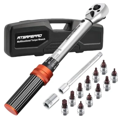 Immagine di ATsafepro Chiave Dinamometrica Bici 5 25 Nm, 1/4, Moto Kit 72T,Precisione ± 3% con 10cm Barra di Estensione, Hex e Torx Bit