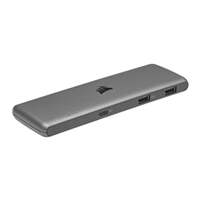 Immagine di Corsair USB100 Hub di espansione con 7 porte USB C/USB A (3 C, 4 A, Autoalimentato, Alloggiamento resistente, Compatibilità Mac e Windows) Grigio