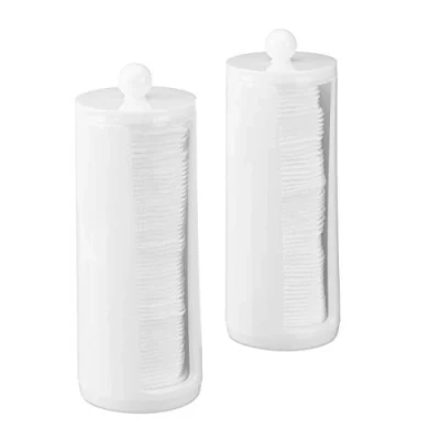 Immagine di Relaxdays Set da 2 Dispenser per Dischetti di Cotone, Acrilico, Cilindrico, con Coperchio, Bagno, 20x7cm, Bianco