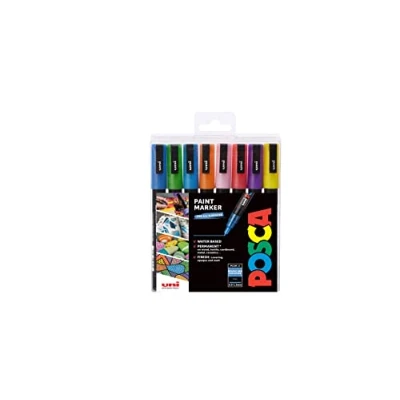 Immagine di Posca 153544857 Set Marcatore a Tempera Base d&#039;Acqua, 1.5 mm, 8 Pezzi