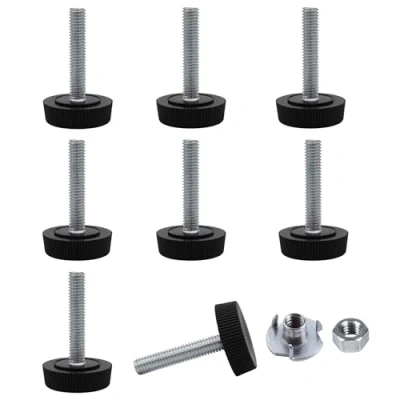Immagine di SKIR&#039;CO 8 piedini di livellamento per mobili, M6 x 30 mm, gambe rotonde regolabili, diametro 25 piedino livellatore filettatura (dadi inclusi)
