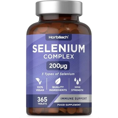 Immagine di Selenio Integratore 200 mcg 365 Compresse Vegane Complesso di Selenito Sodio e L Selenometionina Per Sistema Immunitario, Capelli Unghie Selenium Complex Horbaach