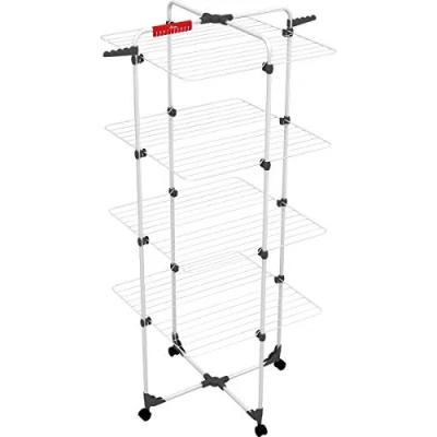 Immagine di Vileda Mixer 4 Stendibiancheria a Torre, Ripiegabile, con Ruote, Metallo, Bianco, Quattro Piani