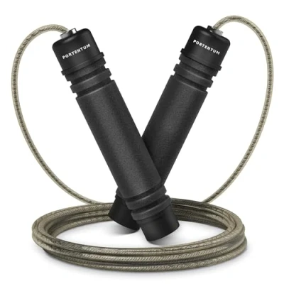 Immagine di PORTENTUM Corda per Saltare Professionale Speed Crossfit di Salto Regolabile con la Maniglia Schiuma Memoria Molle e Cuscinetti a Sfera, Regolatore Lunghezza Fitness, Boxe