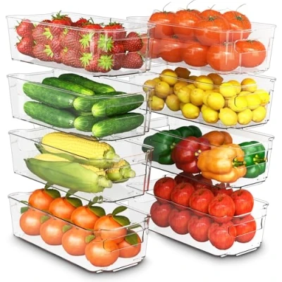 Immagine di KICHLY Cestini organizzatori per dispensa Trasparente Set di 8 Contenitori cucina, dispensa, armadietti, ripiani, Bagno Senza BPA (Chiaro)
