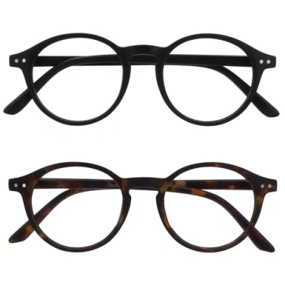 Immagine di OPULIZE REY Occhiali da Lettura Pacco 2 Montatura Rotonda Retro Nero Opaco, Marrone Tartarugato Uomo Donna Cerniere a Molla RR56 12 +1.00