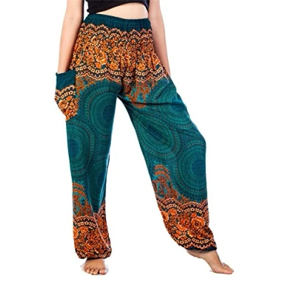 Immagine di Lofbaz Donna Harem Rosa 1 Colorato Smocked Waist Boho Pantaloni Teal Verde Size L