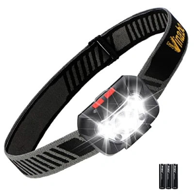 Immagine di Vinabo Lampada Frontale LED, 500 Lumen Torcia con Funzione di Memoria, 6 Modalità Illuminazione, Angolo 30 Regolabile, da Testa LED per Campeggio, Corsa (3 Batterie Incluse)
