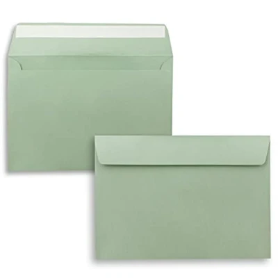 Immagine di 100 buste per lettere, formato DIN C5, 16,2 x 22,9 cm, con chiusura adesiva, grandi inviti e biglietti compleanno o matrimonio, colore: verde eucalipto