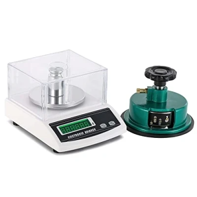Immagine di NEWTRY Bilancia elettronica di precisione per tessuti, 300g/0,001g, in g/m², con tagliacampioni circolare 100cm2 0 2mm, carta e tessuti non