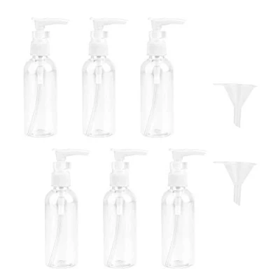 Immagine di JOYISEN 6 Pezzi Bottiglie da Viaggio Trasparenti 100ML / 3.4OZ Pompa in Plastica Dispenser per Lozione Bottiglia Aereo Vuote con 2 Piccoli Imbuti
