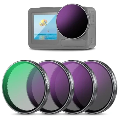 Immagine di NEEWER Set di Filtri ND a Scatto Compatibile con DJI Osmo Action 3/4/5 Pro, 4pz, ND8+ND16+ND32+CPL, Accessori Camera, Filtro Densità Neutra Polarizzante, Vetro Ottico HD Multistrato, FL A76