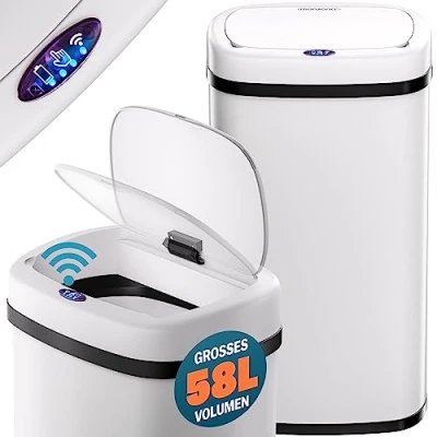 Immagine di Monzana® Cestino 58L con Sensore Automatico Movimento Display LED Pattumiera Rifiuti Smart Bidone Intelligente Cavo USB