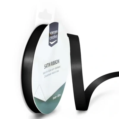 Immagine di Iris Ohyama Ribbon Lyon Wired Nastro di Raso, Nero, 9 mm x 10 m