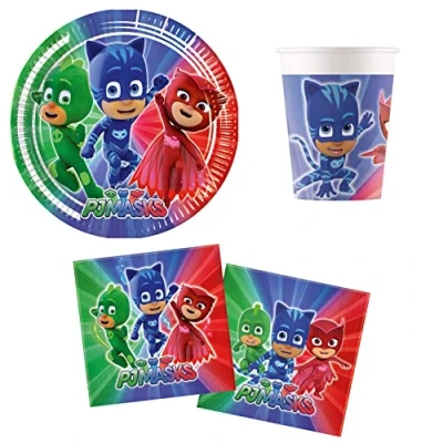 Immagine di Procos DY10273868 Set festa PJ Masks Small, piatti, tazze e tovaglioli, decorazione tavola, compleanno