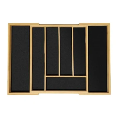 Immagine di Relaxdays Portaposate da Cassetto Allungabile, bambù e MDF, Divisorio con 5 7 Scomparti, Organizer Cucina, Marrone Nero