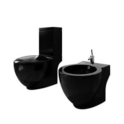 Immagine di vidaXL Set Bidet e Toilette in Ceramica Nera WC Sanitari Bagno Gabinetto Bidè