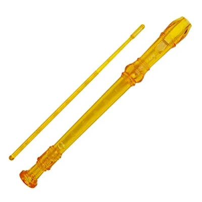 Immagine di A Star Flauto dolce scolastico soprano/discendente, diteggiatura inglese/barocca Chiave di C con diagramma apprendimento, borsa, bacchetta per la pulizia Giallo