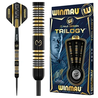 Immagine di WINMAU Michael Van Gerwyn MvG Trilogy 21.5 Gram Professional Steeltip Freccette in Tungsteno Set con Alette e Steli (Shafts)