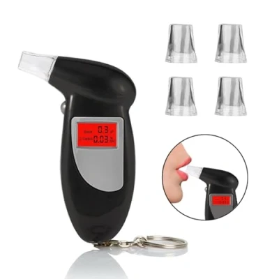 Immagine di Sathychanpy Etilometro Portatile Certificato, Alcol Test Professionale con Display LCD Digitale, Tester di Alcool Precisione Incluir 5 Boccagli, per Uso Domestico e