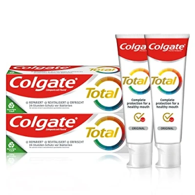 Immagine di Colgate Dentifricio Total Original 2 x 75 ml Pulizia dei denti per una bocca sana e 12 ore di protezione proattiva* pulisce denti, gengive, guance lingua