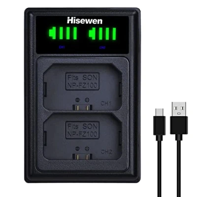 Immagine di NP FZ100 NPFZ100, caricabatterie Hisewen Dual USB, compatibile con Sony Alpha A7 III, A6600, A7C, A7C II, A7CR, IV, A7R V, A7S A9, A9 FX3, A1, ZV E1.