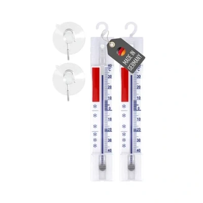 Immagine di Lantelme 2 termometri per frigorifero con gancio e ventosa, visualizzazione della temperatura da 40 a C, analogico, dimensioni 14 x 2,5 cm, bianco scala colorata, termometro anche
