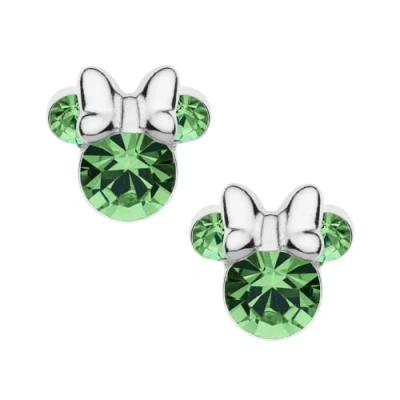 Immagine di Orecchini Minnie Mouse a Bottone con Pietra Portafortuna Disney da Bambine in Argento, Gioielli Disney, Impreziosito Zirconia, Verde