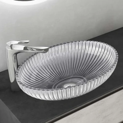 Immagine di Mai &amp; Lavabo da Appoggio 50,5x35x14,5cm, Lavandino Bagno in Vetro Temperato Ovale Minerva04, Trasparente