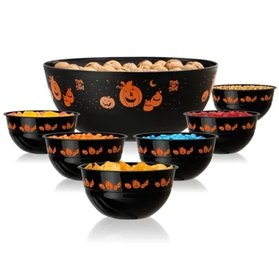 Immagine di com four® Set da 7 Pezzi di Ciotole per Snack Halloween Piatti spuntini Composto Una Grande Ciotola e abbinate (7 zucche)
