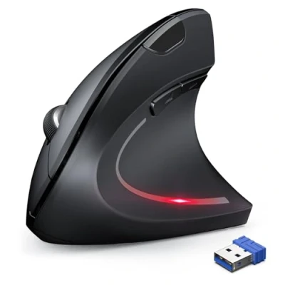 Immagine di TechRise Mouse Verticale Wireless, 2.4G Ergonomico 4800 DPI Ottico Senza Fili con Micro Ricevitore USB, 6 Pulsanti Silenzioso per PC Portatile, Computer, Mac, Nero