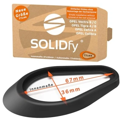 Immagine di SOLIDfy® Guarnizione antenna per tetto Opel Calibra, Vectra B, C GTS, Tigra A/B Twintop, Zafira A Dimensioni 77 x 44 mm (dimensioni interne: 67 36 mm) Montaggio senza dover smontare il