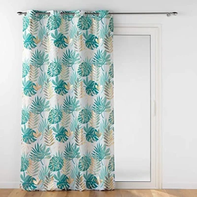 Immagine di Douceur d&#039;Intérieur, Tenda con occhielli, 140 x 260 cm, colore: bianco/smeraldo, in poliestere, stampa metallizzata, Ornella