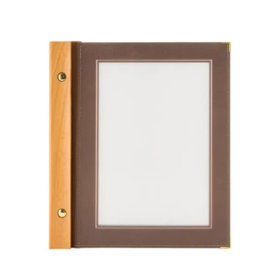 Immagine di Securit Porta Menù Wood A5 Struttura in Legno Teak e Bordi rifiniti Color Marrone con 2 inserti