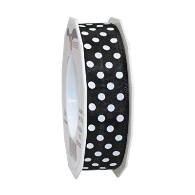 Immagine di C.E. Pattberg Polka Dots Nastro in taffetà, 25 mm, 20 m, Colore: Nero/Bianco