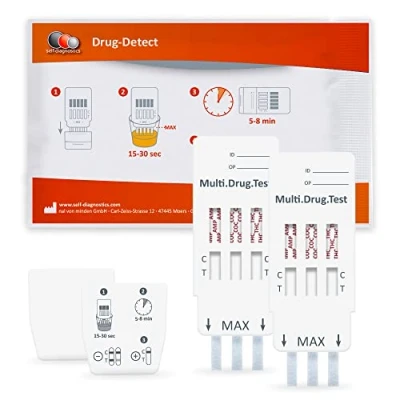 Immagine di self diagnostics 2x Test antidroga urine Multi 3 Rilevamento di tipi droga: Cocaina, Cannabis (THC) e Anfetamina rapido droga su urina in 5 minuti
