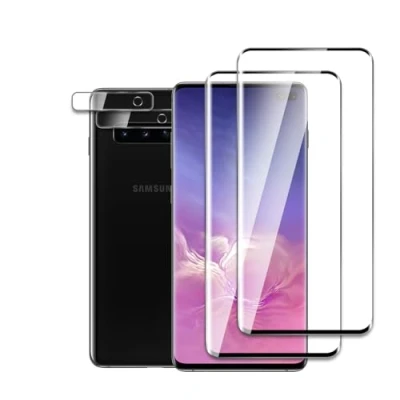 Immagine di [4Pezzi] 2 Pezzi Vetro Temperato Pellicola Protettiva + Fotocamera Compatibile con Samsung Galaxy S10 Plus, 3D Curved Edge to Edge, Durezza 9H, Antiurto Antigraffio
