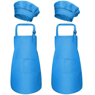 Immagine di 4 Pezzi Blu Bambini Grembiule e Cappello da Cuoco Set, Regolabile Bambino Grembiuli con Tasche per Ragazze Ragazzi, Bambina Cucina Chef Pittura Cottura Cucinare (M 3 6 Anni)