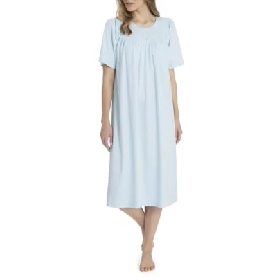 Immagine di Calida Camicia da notte manica corta con classico taglio raglan in morbido cotone interlock, 4/M, AZZURRO