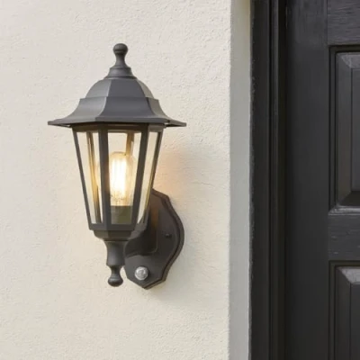 Immagine di CGC Lighting Lampada da parete per esterni esterno, nera, tradizionale, lampadina E27 (non inclusa) (Nero PIR)