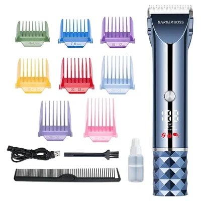 Immagine di Barberboss 10 in 1 All One Trimmer, Ultimate Grooming Kit per barba e capelli, set di 8 pettini, lame precisione titanio ceramica, display a LED opzioni doppia velocità, QR 2091E